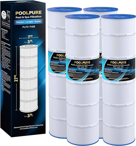 POOLPURE C-7468 Filter Replaces Jandy CL 460, CV460, PJAN115, Ultral-A9, Unicel C-7468, Filbur FC-0810, Excel Filters XLS-705, FC-6410, Aladdin 21501, Baleen AK-60432, 4X115 sq.ft Cartridge 4 Pack