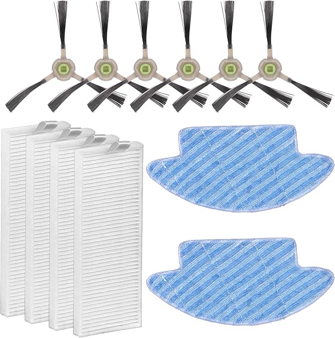 (12 Pieces) M210S M213S Replacement Parts for Lefant M210 Pro M210P M210B M213S M210S M210 M213, OKP Life K2 K3 K3A K4 K5, Robot Vacuum Accessories, 2 Mop Pads, 4 HEPA Filters, 6 Side Brushes