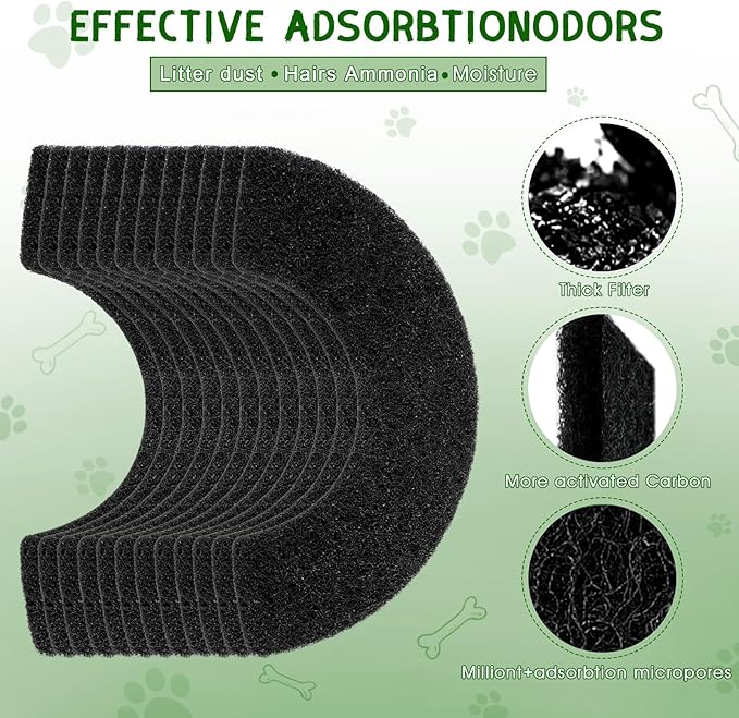 12 Pack 0.5" Thickened Activated Carbon Filters Compatible with LR 4 Connect, Automatic Cat Litter Box Filters Replacement Charcoal Filter Sheet to Absorb Odors Control Pet Damp Keep Home Fresh