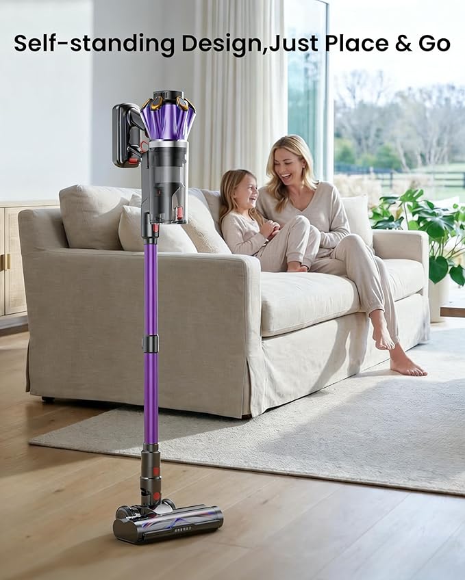 Cordless Vacuum Cleaner, 650W 55Kpa 70Mins Cordless Stick Vacuum with Hurricane Mode, 1.8L Cup, Anti-Tangle Vacuum Cordless, Self-Standing Vacuum Cleaners for Home Pet Hair Carpets