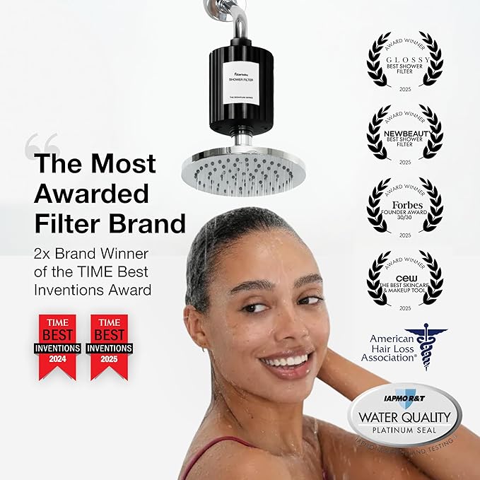 Filterbaby Signature Shower Filter for Sensitive Skin & Hair, Expert Developed,Lab Tested to Reduce up to 99% Chlorine & Chloramine,Reduce Common Water Impurities, Strong Water Flow,Easy Install,Black