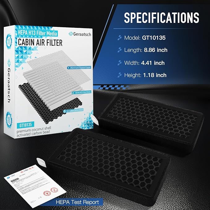 HEPA Cabin Air Filter with Activated Carbon Bean, Tested 99.95% Filtration, Zero deformation, CF10135 for Honda Civic(01-05), CR-V(02-06), Element(03-11), Acura RSX(2002-2006)