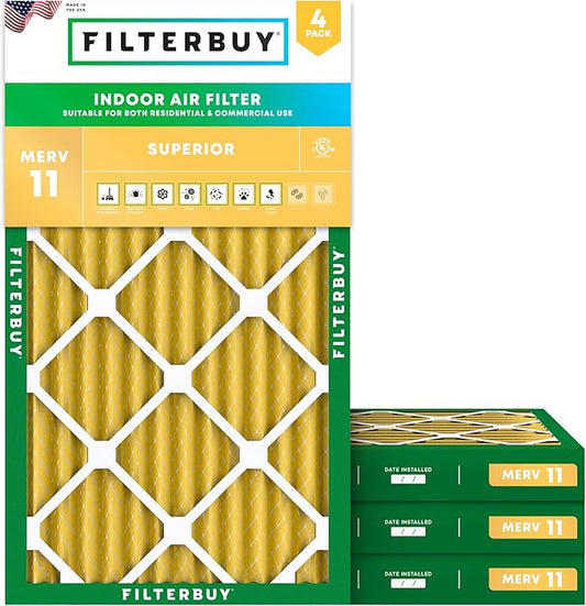 Filterbuy 14x30x2 Air Filter MERV 11 Superior Pet & Allergy Defense (4-Pack), Electrostatic Pleated HVAC AC Furnace Filters Replacement, Made in USA (Actual Size: 13.50 x 29.50 x 1.75)