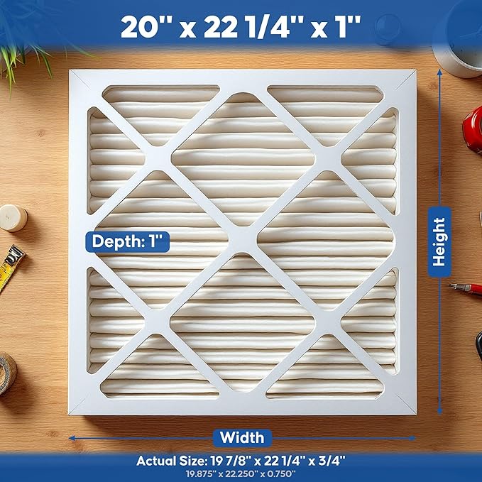 Aerostar 20x22.25x1 MERV 8 Pleated Air Filter, 6 Pack, AC Furnace Filters, HVAC Filter, Air Conditioner Filters, Heater Filters Replacement for Home (Actual Size: 19.875x22.25x0.75)