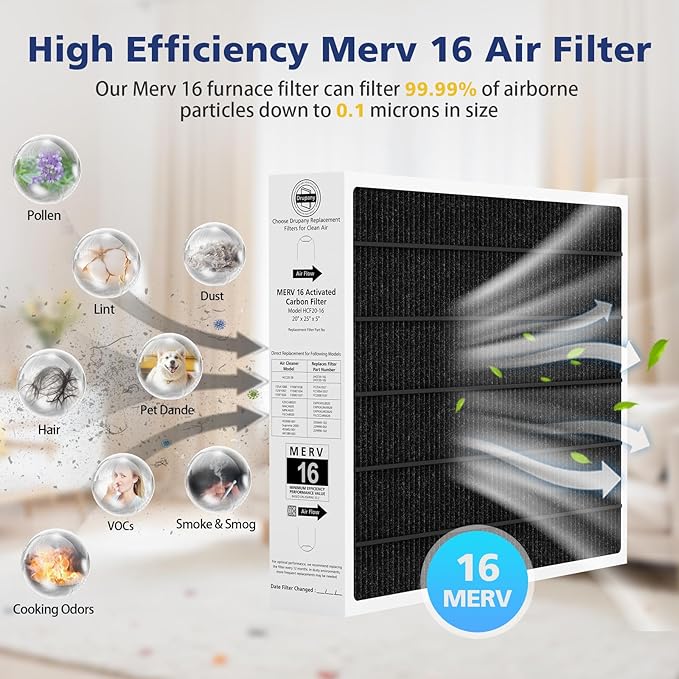 1 Pack 20x25x5 MERV 16 Air Filter, Compatible with Lennox HCC20-28 MERV 16 Furnace Filter for HVAC System, Part Number HCF20-16, HCF20-10