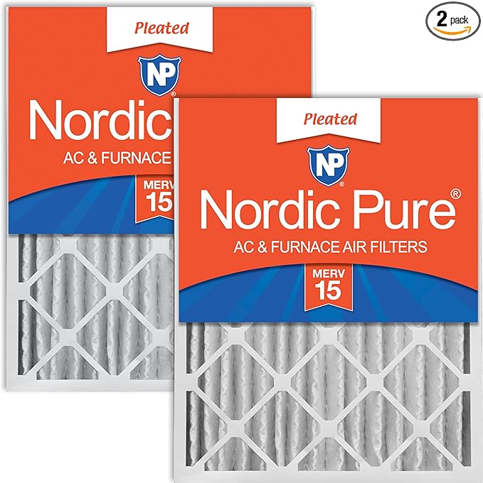Nordic Pure 20x24x4 (Actual Size: 19 3/8 x 23 3/8 x 3 5/8) Pleated MERV 15 Air Filters 2 Pack