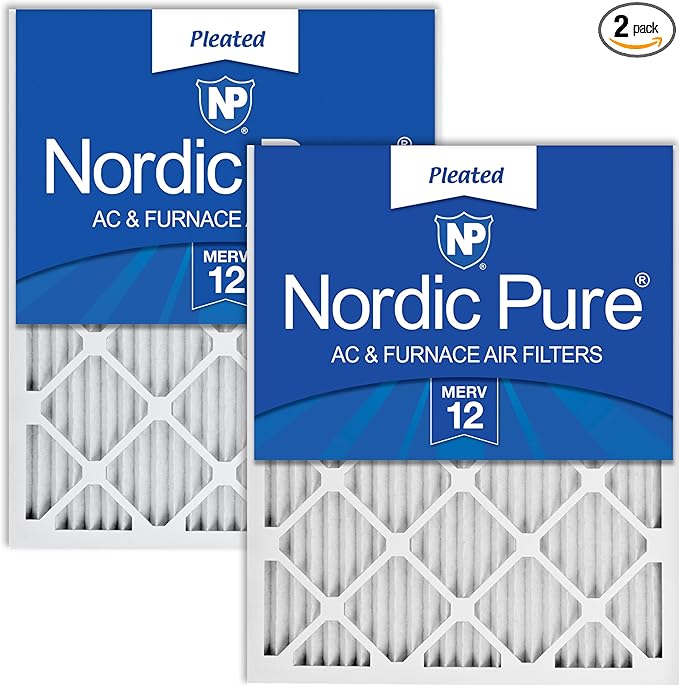Nordic Pure 20x25x1 (Actual Size: 19 1/2 x 24 1/2 x 3/4) Pleated MERV 12 Air Filters 2 Pack