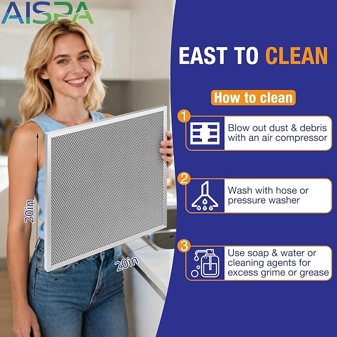 2 Pack ac filter 20x20x1, MERV 11, Washable and Reusable air filter 20x20x1, Sturdy Aluminum Alloy Frame & Nylon Mesh