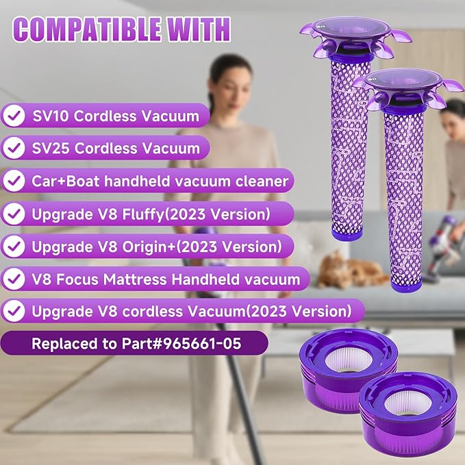 8 Pack Upgraded Replacement Filters for Dyson V8 V7 New Version SV37 SV25 V8 Animal Extra Cordless V8 FOCUS Mattress Vacuum Cleaner Replacement Parts Accessories,Replace Part 965661-05 & 967478-05