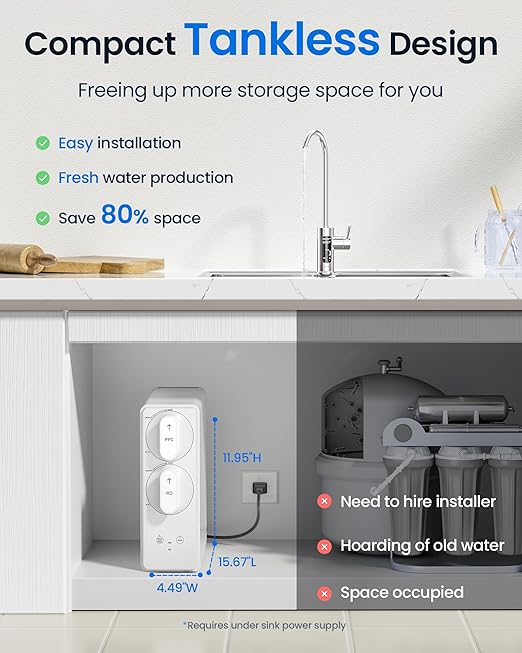 KOVIET U1 Pro Reverse Osmosis System, 800GPD Tankless Reverse Osmosis Water Filter, 10-Stage Under Sink RO Water Filtration System, NSF/ANSI 42&58 Certified with Smart LED Faucet, 3:1 Pure to Drain