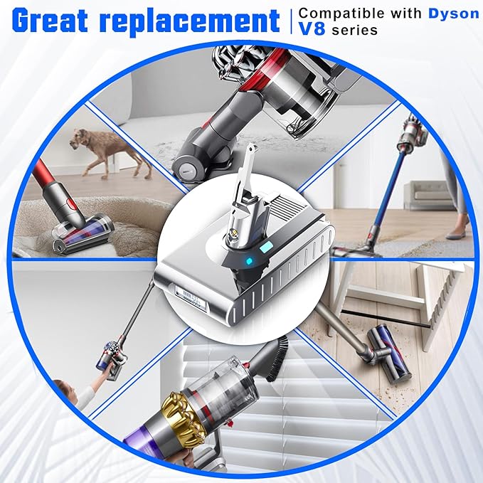 Bonacell 【Upgraded 8000mAh 21.6V 8.0Ah Replacement for Dyson V8 Battery Li-ion Compatible with V8 215681 967834-05 SV10 Absolute/Animal/Fluffy/Cord-Free Handheld Vacuum