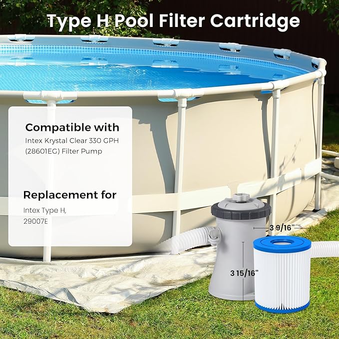 Future Way 6-Pack Type H Pool Filter Cartridge Replacement for Intex 330 GPH Filter Pump for Above Ground Pools