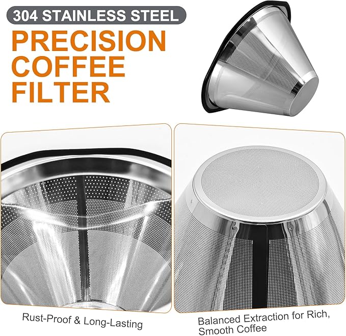 Coffee Filter for Kalita Wave 185 & OXO 8 Cup Coffee Makers, Reusable Stainless Steel Metal Filter, Sustainable Brewing Without Paper Filters