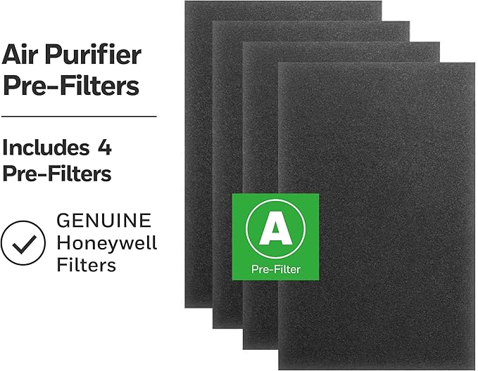Honeywell HRF-A300 Pre-Filters for Air Purifiers, Activated Carbon Reduces Household Odors and VOCs, Compatible with Select Honeywell HEPA Air Purifiers, 4 Count (Pack of 2)