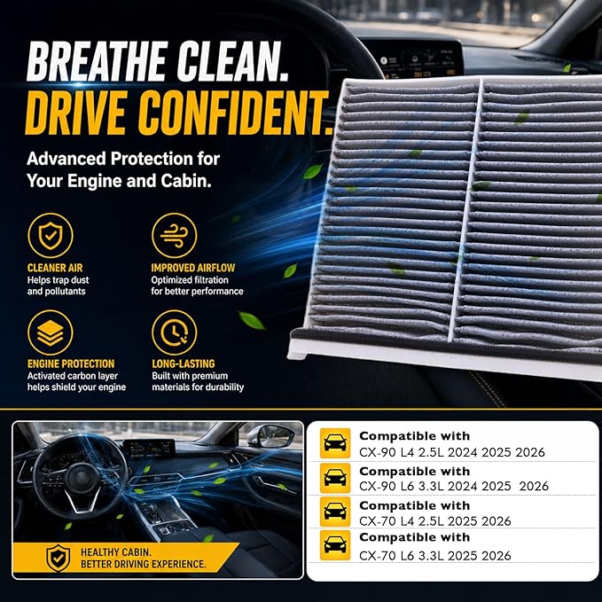 PXFV133A0 KR9P61J6X Engine & Cabin Air Filter with Activated Carbon Compatible with Mazda CX-90 L4-2.5L/L6-3.3L (2024-2026) CX-70 L4-2.5L/L6-3.3L (2025-2026)