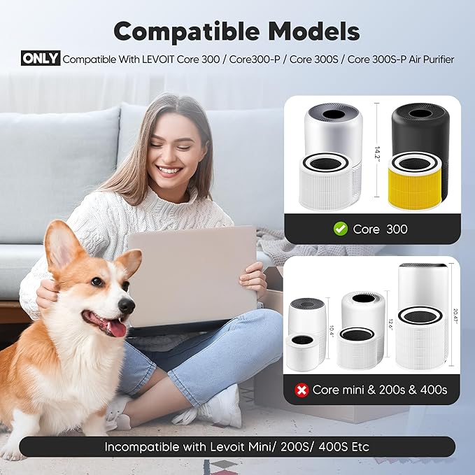 Core 300 Toxin Absorber Replacement Filter for LEVOIT Core 300 Core 300S Core 300-P Core 300S-P Air Purifier, 3-in-1 High Efficiency Activated Carbon, Compared to Part # Core 300-RF-TX, 4 Pack, Green