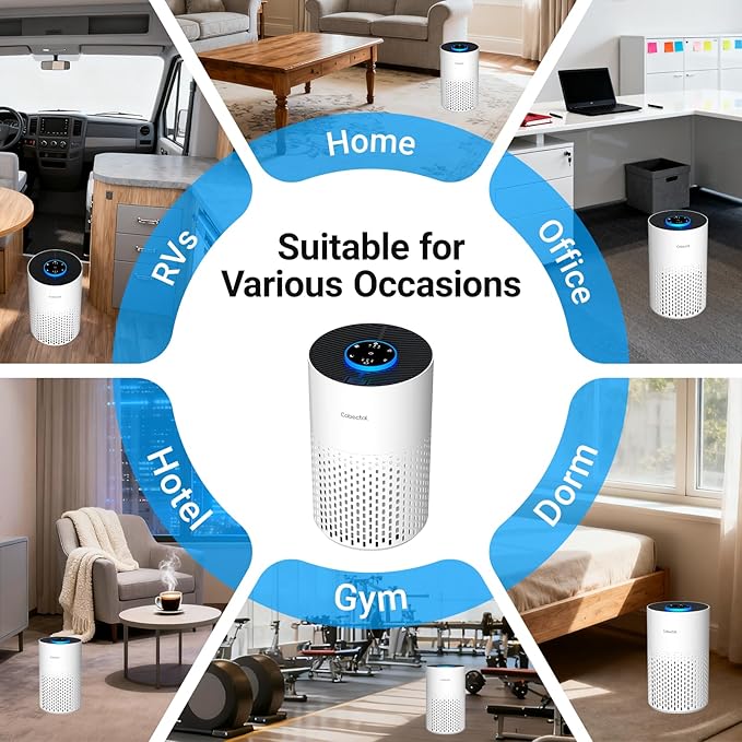 2 Pack Air Purifiers for Bedroom Home, Cobectal Air Cleaner with HEPA 3-in-1 Filter for Room up to 1050 ft², Sleep Mode & Aroma Function, Portable Air Purifiers for Office, Dorm, RVs, White