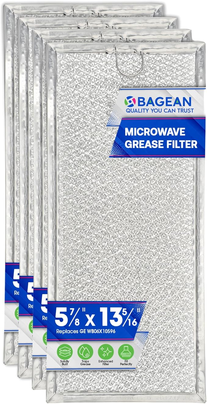 Microwave Filter Replacement 13.3" x 5.85" WB06X10596 GE Microwave Filter Fits Whirlpool Maytag Samsung - Aluminum Mesh Grease Screen - Filters Air Entering Over the Range Oven Vent Fan (4-Pack)