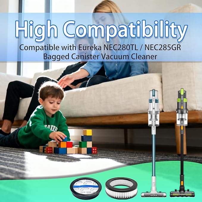 NEC280TL & NEC285GR Replacement Parts Only for Eureka NEC280TL / NEC285GR bagged Canister Vacuum Cleaner Accessories | Include 2 HEPA Filters and 2 Washable Flet Filters