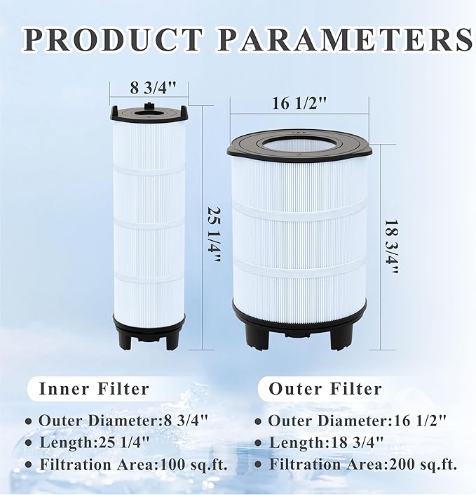 S7M120 Inner and Outer Pool Filter Cartridge Compatible with System 3 25021-0200S &25022-0201S, 300 Sq.Ft Filter Cartridge, 1 Set