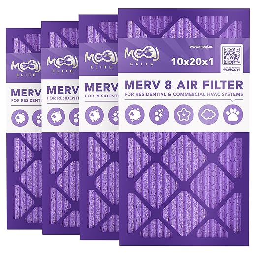 10x20x1 Air Filter (4-PACK) | MERV 8 | MOAJ Elite Dust Defense | BASED IN USA | Quality Pleated Replacement Air Filters for AC & Furnace Applications | Actual Dimensions: 9.70” x 19.70” x 0.75”