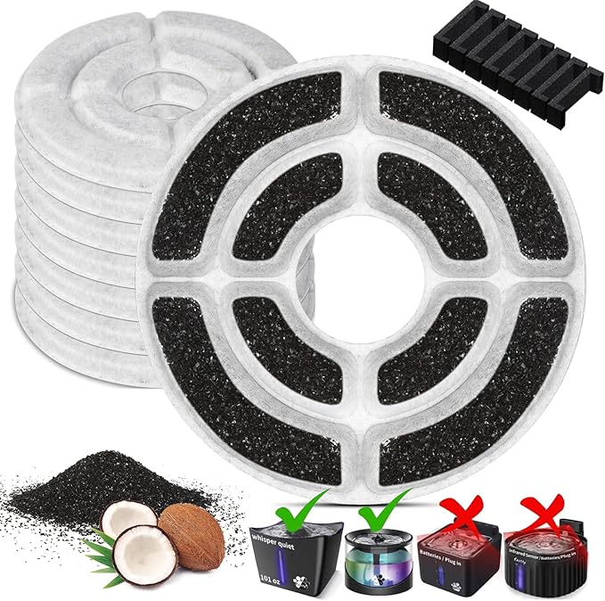 Kastty 8 Pack Replacement Filters L01- Activated Carbon & PP Cotton Cat Water Fountain Filters for Kastty FS21 Pet Water Fountains