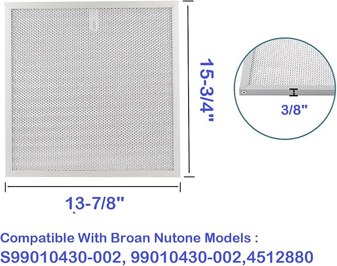 2 Pack S99010430-002 Range Hood Grease Filter Replacement | 15-3/4" x 13-7/8" | Compatible with Broan NuTone & Kenmore Kitchen Vents | High-Airflow Aluminum Mesh for Smoke & Odor Control