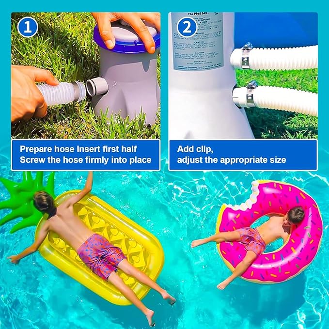 Pool Filter Pump Hose for Intex Pool Accessories - 1.25"Diameter Replacement Pool Hoses for Above Ground Pools Parts Compatible with Coleman ＆ Bestway,59"Long With 8 Clamps (3, Blue)