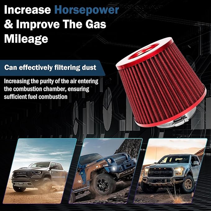 Universal Clamp-On Air Intake Filter, High Performance, Washable Filter, Replacement Air Filter, Flange Diameter 4inch/100mm (Red)