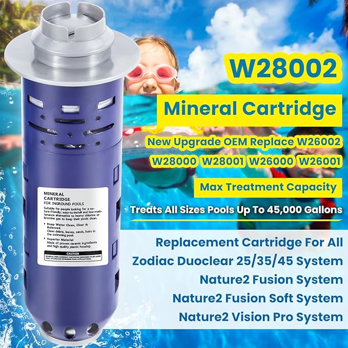 Replacement for Nature2 Duoclear 45 Mineral Cartridge W28002 W26002 for All Zodiac Duoclear & Nature2 Fusion, Fusion Soft, Vision Pro System Aboveground Ingroud Swimming Pool Up to 45,000 Gallons