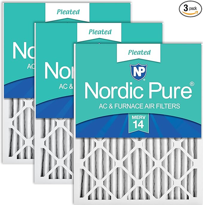 Nordic Pure 20x20x2 (Actual Size: 19 1/2 x 19 1/2 x 1 3/4) Pleated MERV 14 Air Filters 3 Pack