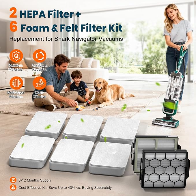 NV250 Filter Replacement for Shark Pet ZU102 ZU100 Pet Plus NV250 NV251 NV255 Swivel Pro NV150 NV151 Pet Pro ZU60 ZU62 ZU51 CU50WM Navigator Rotator Upright Vacuum, Replaces Part # 1238FT60 1239FT60