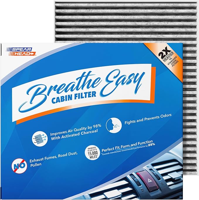Spearhead Odor Defense Breathe Easy AC & Heater Cabin Filter | Fits Altima, Ariya, Kicks/Kicks Play, Pathfinder, Rogue, Versa, QX50, QX55, QX60 | Up to 25% Longer Lasting w/Activated Carbon (BE-552)