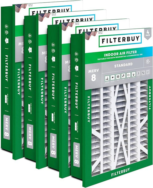 Filterbuy 20x30x5 Air Filter MERV 8 Essential Dust & Allergy Defense (4-Pack), Electrostatic Pleated HVAC AC Furnace Filters Replacement for Honeywell Return Grille (Actual Size: 18.38 x 28.63 x 3.69)