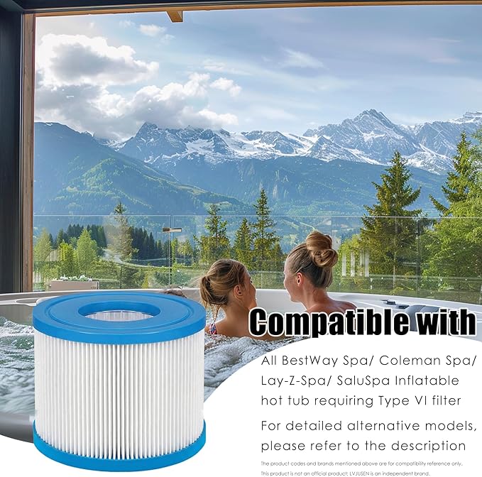 Type VI Hot Tub Filter Replacement Compatible with Coleman SaluSpa 90352E/58323E/58323, for Lay-Z-Spa Pool Pump-12 Pack