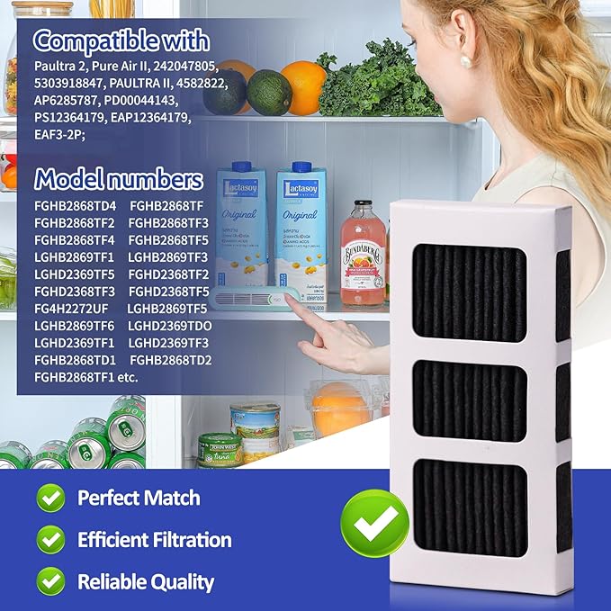 PAULTRA2 Pure Air Ultra II Refrigerator Air Filter Compatible with Frigidaire PureAir Ultra2, for Electrolux 242047805, 5303918847, EAP12364179 Refrigerators, 3-Pack