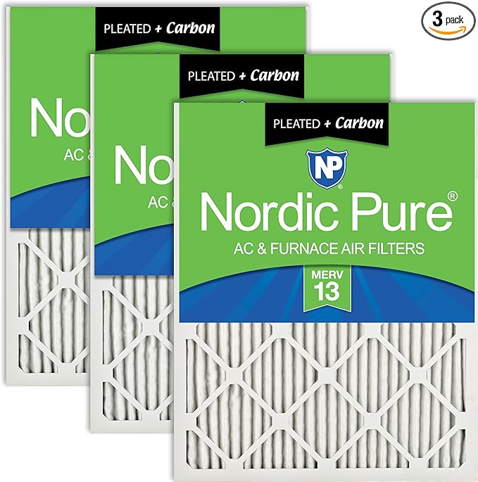 Nordic Pure 16x16x1 (Actual Size: 15 3/4 x 15 3/4 x 3/4) Pleated Air Filters MERV 13 Plus Carbon 3 Pack