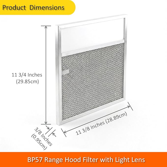1-Pack BP57 Range Hood Filter with Light Lens 11 3/8 x 11 3/4 In Stove Vent Grease Filter for Br-oan Nut-one 43000 Series/BUEZ3/SL6200R Kitchen Exhaust Fan Carbon Filter Replacement