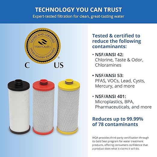 Aquasana 3 Stage Replacement Filters | WQA Certified to NSF Standards | Claryum Under Sink Water Filter | Reduces Up to 99.99% of PFAS, Microplastics, Lead & Chlorine | AQ-5300R | AQ-C3-R