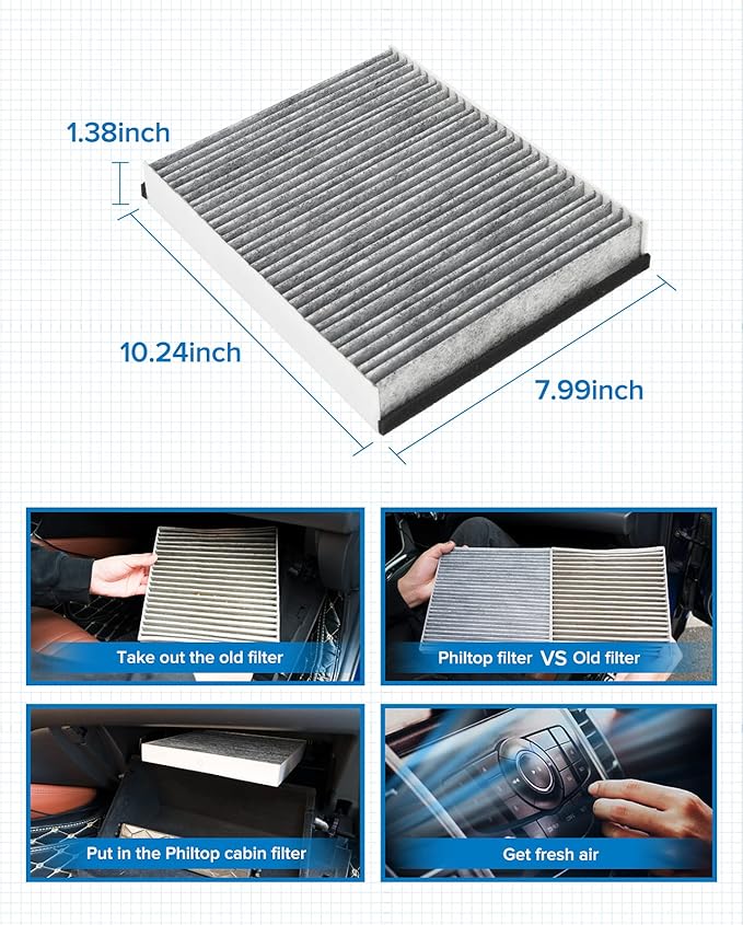 PHILTOP HEPA Cabin Air Filter w/Activated Carbon, Compatible with CF11920 Ford Escape 2013-2019, Focus 2012-2018, Transit Connect 2014-2023, C-Max 2013-2018, GT 2017-2022, Lincoln MKC 2015-2019