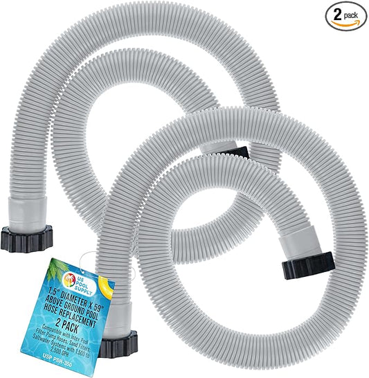 U.S. Pool Supply Above Ground Pool Hose Replacement 1.5" Diameter x 59" Long, Pack of 2 - Compatible with Intex 29060E, Pool Filter Pump Hoses, Sand Filters, Saltwater Systems with 1,500 to 2,500 GPH