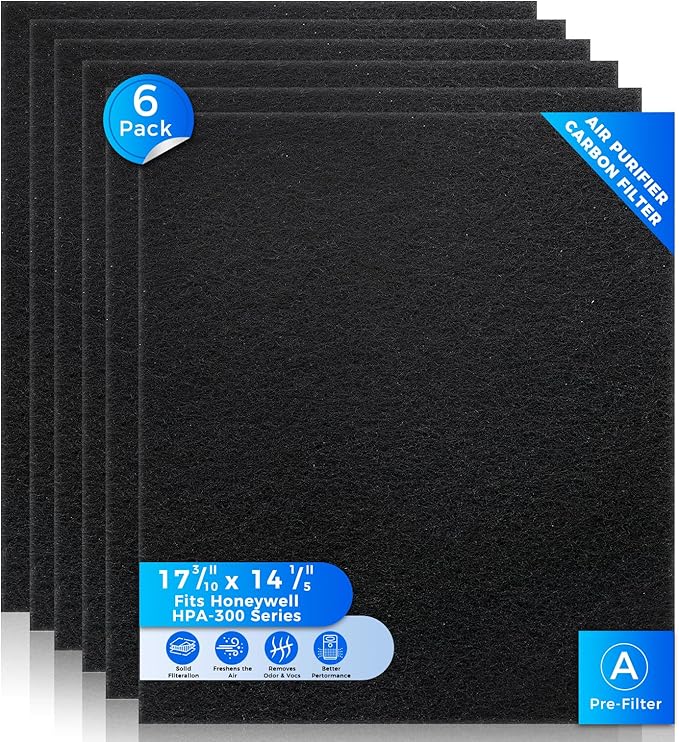 6 Pack Pre Filter A Replacement for Honeywell HPA300 Air Purifier, HRF-A300 Prefilter Kit Compatible with HPA300, HPA304, HPA3300, HPA5300, Pre-Cut Carbon Layer Pre-Filters