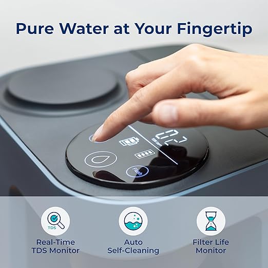 Bluevua RO100ROPOT-Lite Countertop Reverse Osmosis Water Filter System, 3:1 Pure to Drain Ratio, Portable RO Filtration with Remineralization, No Installation, WQA Certified, 6-Stage Blue