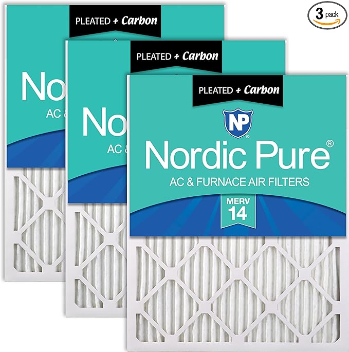 Nordic Pure 16x16x1 (Actual Size: 15 3/4 x 15 3/4 x 3/4) Pleated Air Filters MERV 14 Plus Carbon 3 Pack