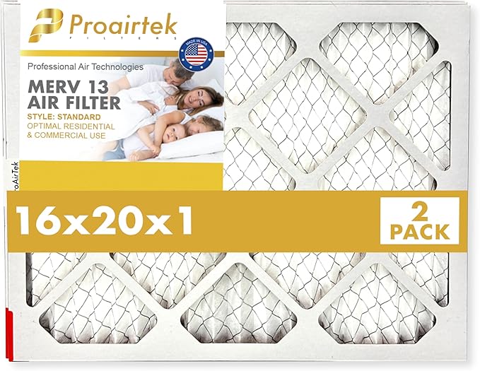 Proairtek AF16201M13SWH Model 16x20x1 Pack of 2 Air Filters, MERV 13; Ideal for Anyone Wanting Clean, Crisp Air in Their Home