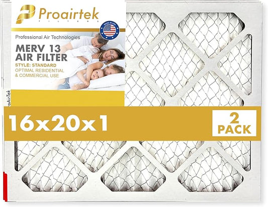 Proairtek AF16201M13SWH Model 16x20x1 Pack of 2 Air Filters, MERV 13; Ideal for Anyone Wanting Clean, Crisp Air in Their Home