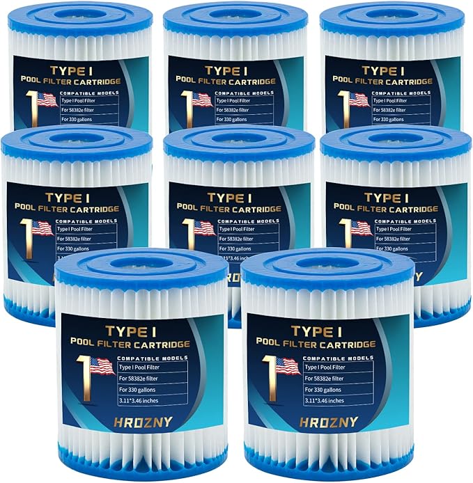 Hrozny Type I Pool Filter Cartridge,Pool Filter Cartridge Size 1 for 58093,for Summer Waves 300/330 Gal/h Filter Pumps(8 Pack)