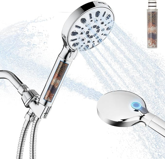 Filtered Shower Head with 8 Spray Modes, High Pressure Handheld Showerhead Filter for Hard Water Filtering Showerhead with Hose(N8HS702CP)