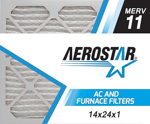 Aerostar 14x24x1 MERV 11 - 6 Count - Pleated HVAC, Furnace & Air Conditioner Filters - Removes Dust, Cold & Flu Germs, Lint, Mold, Pet Dander, Allergy-Causing Pollen, Smog & Smoke
