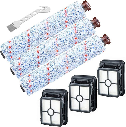 Replacement Parts for Bissell CrossWave Vacuum Cleaner, 3 Pack 1868 CrossWave Multi-Surface Brush Rolls + 3 Pack 1866 Vacuum Filters, Vacuum Attachments Compare to Part 1608683, 160-8683, 1608684